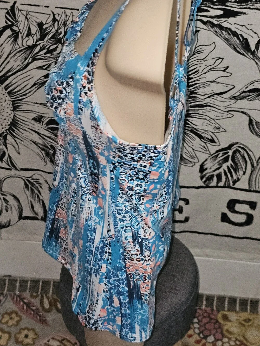 NWT Sunseeker Australia Blue Multi Underwire Tankini Top 34B